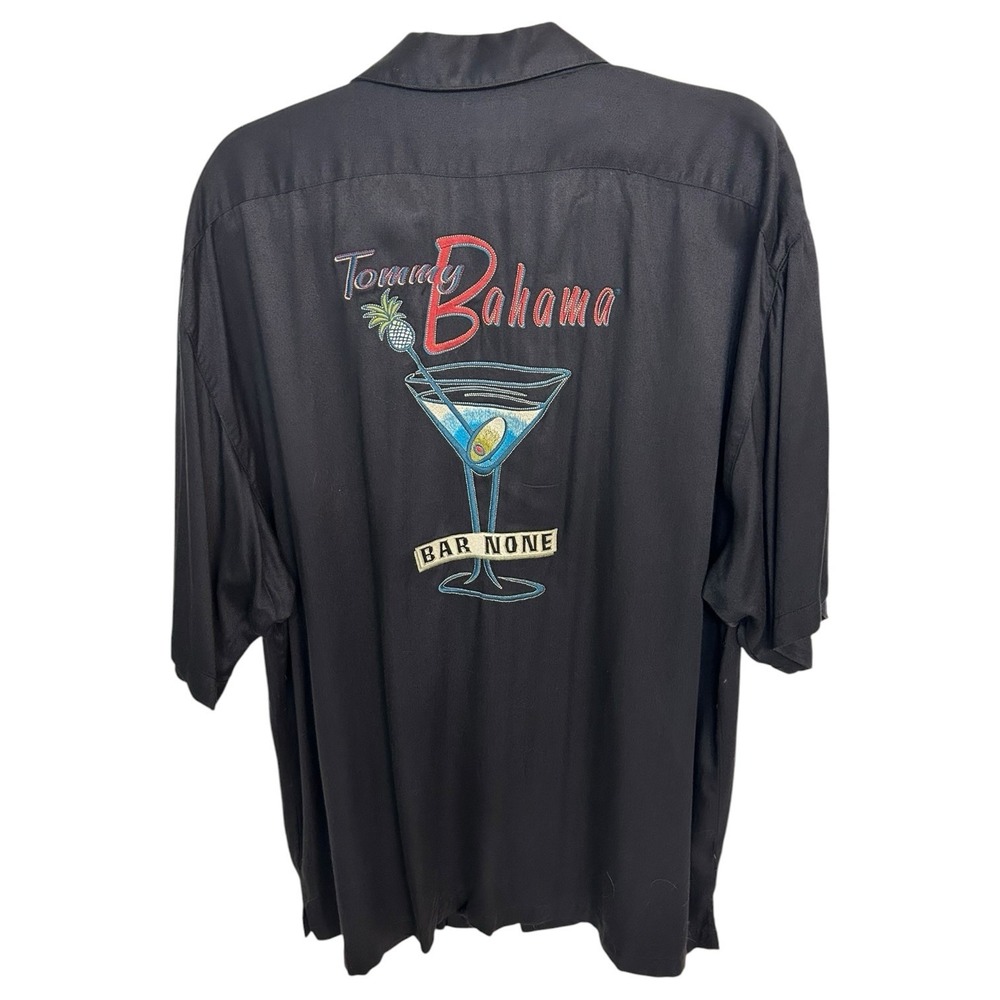 Tommy Bahama Shirt Mens XL Black Bar None Martini Embroidered Hawaiian Casual